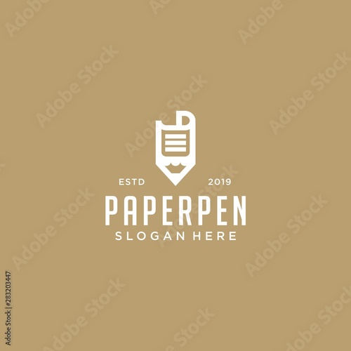 Paper pen logo design template