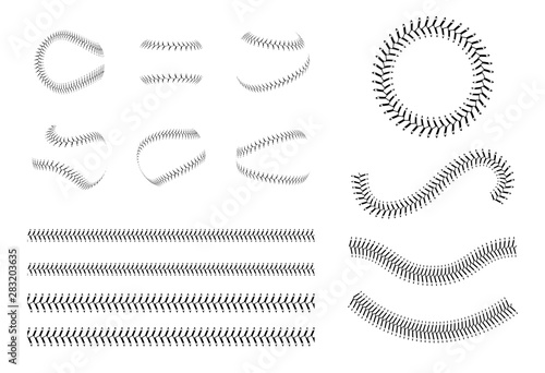 Set of baseball lace or decorative baseball seam's brushes vector illustration.