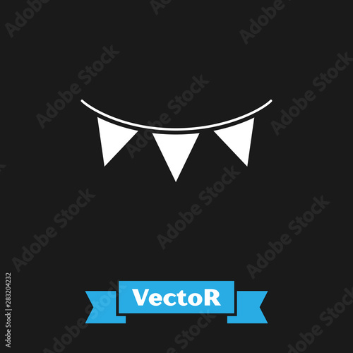 White Carnival garland with flags icon isolated on black background. Party pennants for birthday celebration, festival and fair decoration. Vector Illustration