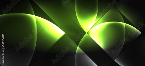 Neon glowing techno lines, hi-tech futuristic abstract background. Template with abstract shapes in dark space