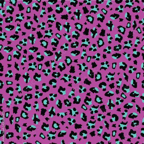 Purple and turquoise leopard seamless pattern for printing on fabric.