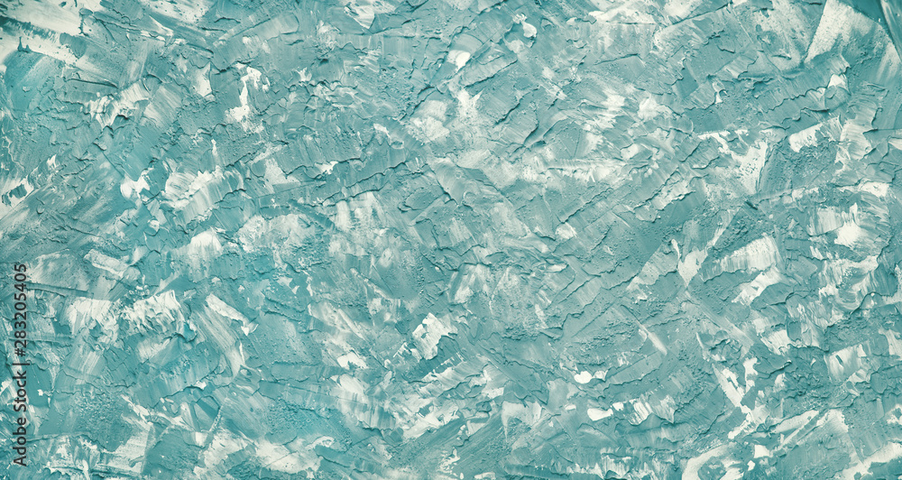 Abstract textural background in white-turquoise color. Hard surface texture background for design and decoration. Texture touches of turquoise and white of putty and paint. Abstract textural background in white-turquoise color. Hard surface texture background for design and decoration. Texture touches of turquoise and white of putty and paint.