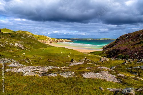 Sandy Ceannabeinne Beach At The Atlantic Coast Near Durness In Scotland