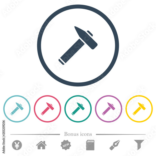 Old hammer flat color icons in round outlines