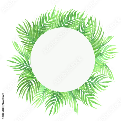Vector watercolor frame of acai palm leaves.