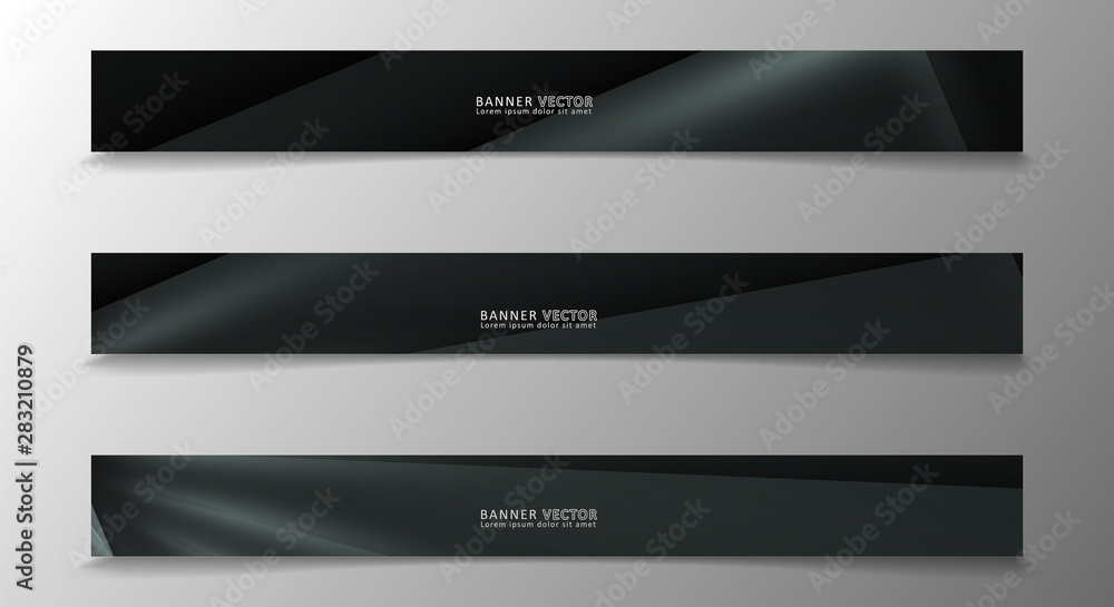 Banner collection, vector background with glowing neon gray stripes in a dark room.