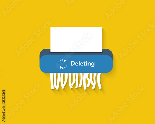Delete files or deleted documents process. Paper shredder Machine. Flat style.