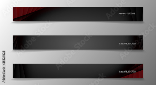 Banner collection, vector background with glowing neon red stripes in a dark room.