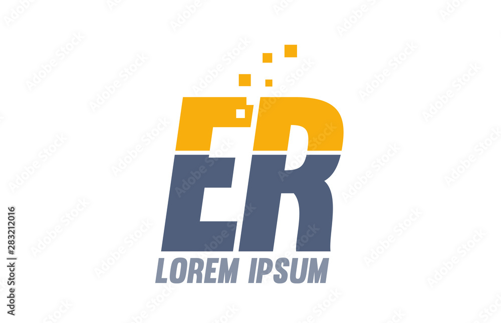 yellow blue ER E R alphabet letter logo company yellow blue ER E R alphabet letter logo company