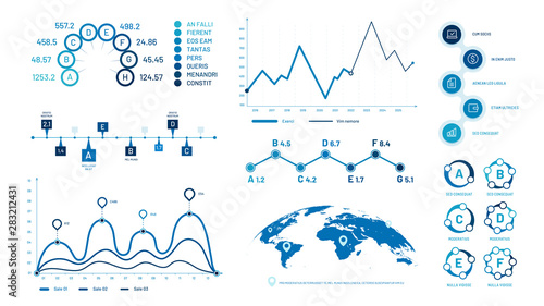 Infographics graph charts. Histogram data graphs, bubbles graphic timeline chart and diagram. Statistic charts, progress data diagram presentations. Isolated vector illustration signs set