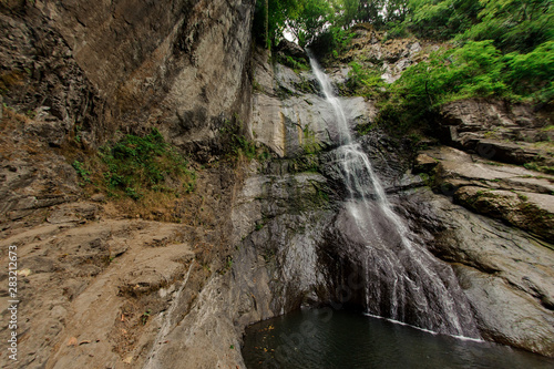 Shot of small waterfall in georgian mountains