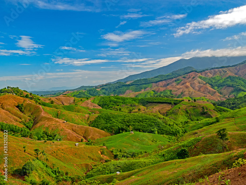 Green Terraces rice field, a beautiful natural beauty on mountain in Nan,Khun Nan Rice Terraces, Boklua Nan Province, north Thailand.