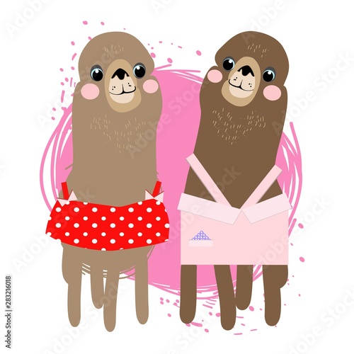 Lama, alpaca, children`s fairy-tale character, hand-drawn, vector image