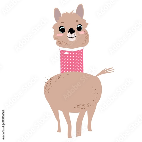 Lama, alpaca, children`s fairy-tale character, hand-drawn, vector image