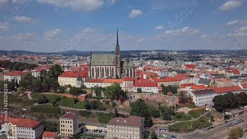 Flight over of Cathedral of St. Peter and Paul and old town Brno, South Moravia, Czech Republic. photo