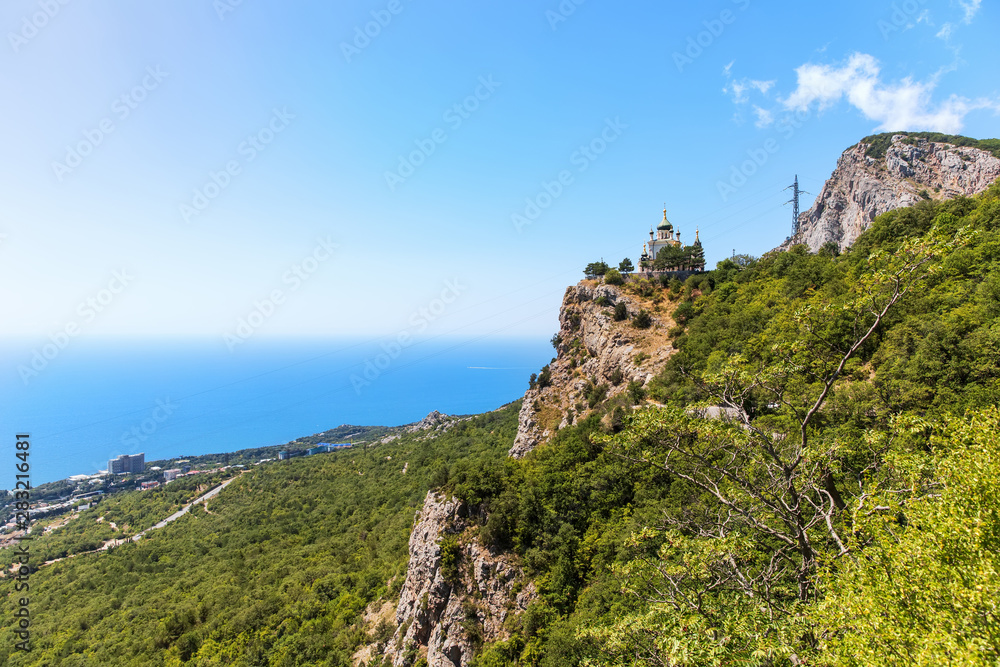 View on Foros town and the Church of Christ's Resurrection, Crimea, Ukraine