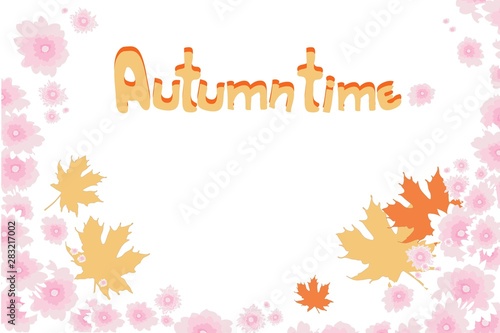 Autumn background, frame, and lettering autumn time, vector illustration
