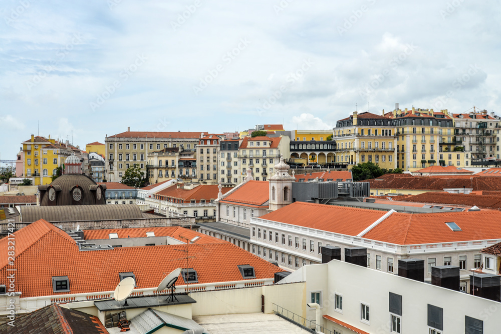 Panoramic view of Lisbon from top of Rua Augusta Arch