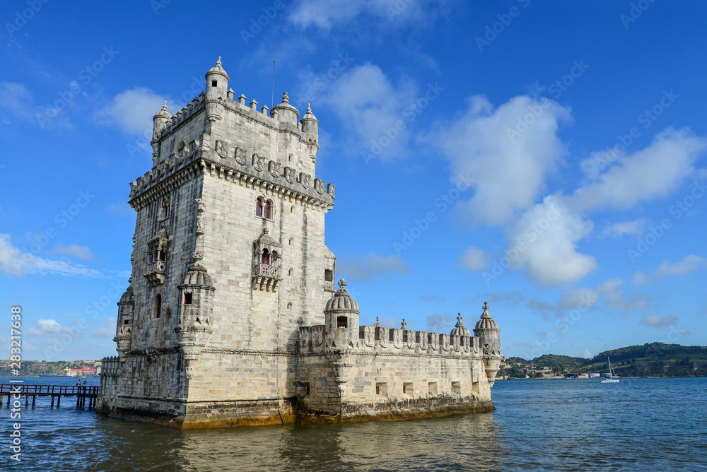 Belem tower or Torre de Belem of Portuguese Manueline style Belem tower or Torre de Belem of Portuguese Manueline style
