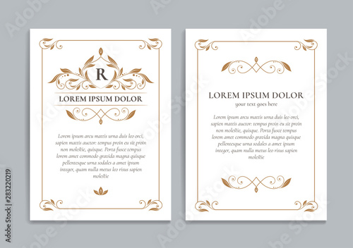 White vector greeting card with golden luxury frame template. Great for invitation, flyer, menu, brochure, monogram, background, wallpaper, decoration, packaging or any desired idea.