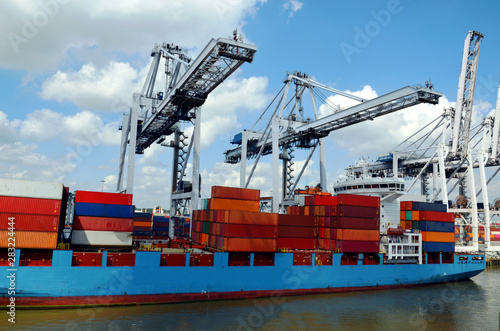 Cargo container ship in the port of Savannah  Georgia. 