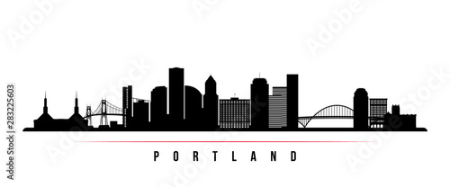 Portland City skyline horizontal banner. Black and white silhouette of Portland City, Oregon. Vector template for your design. photo
