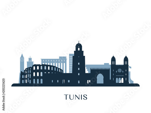 Fototapeta Tunis skyline, monochrome silhouette. Vector illustration.