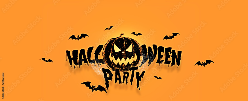 Halloween horizontal background with pumpkin orange background. Flyer or invitation template for Halloween