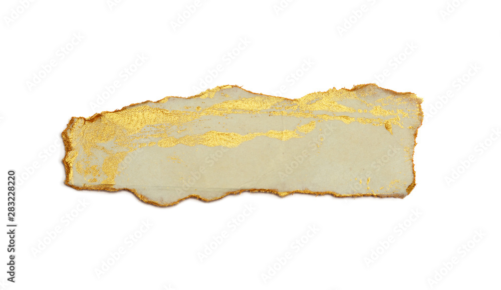 Torn piece of edge paper on white background. Gold and bronze color marble texture. Torn piece of edge paper on white background. Gold and bronze color marble texture.