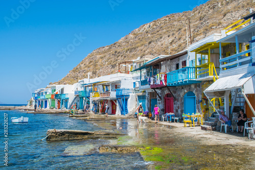 Picturesque colorful Klima fishing village in Milos island in Greece