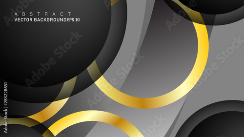 Vector background design that overlaps with gold ring color gradients on black space circles for text and background design