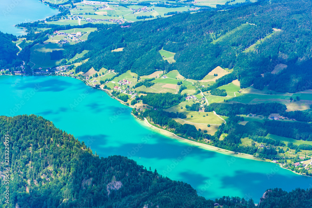 Fototapeta premium View of Mondsee lake from Schafberg mountain, Austria
