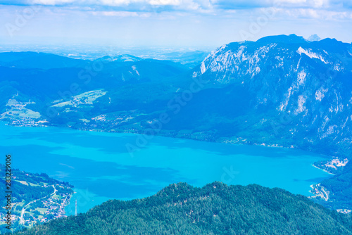 View of landscape of Attersee lake from Schafberg mountain, Austria
