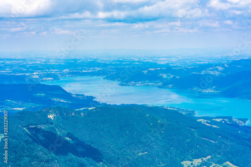 View of Attersee lake from the top of Schafberg mountain  Austria