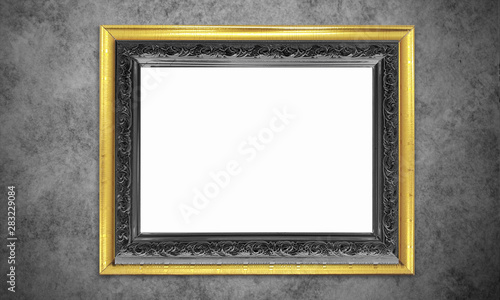 Colorful Antique Vintage Classic Baroque Stylish Empty Photo Painting Frame in Grunge and Retro Background for Home Interior and Garden Furniture made from Wood and Metal © Yudhistira