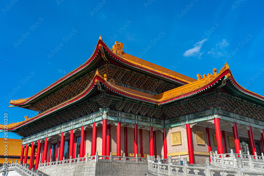 The National Theater of Taiwan, a chinese style architecture inside the National Taiwan Democracy Memorial Hall area. Text in Chinese means 