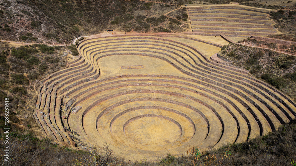 Agricultural terraces in the Sacred Valley. Moray in Cusco, Sacred Valley, Peru Agricultural terraces in the Sacred Valley. Moray in Cusco, Sacred Valley, Peru
