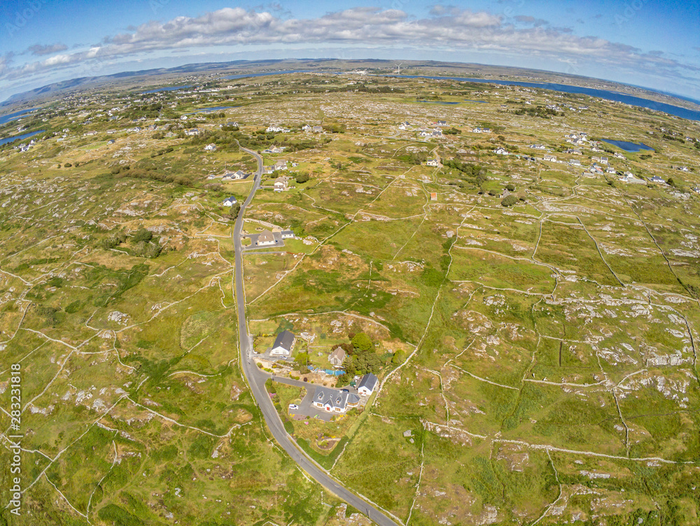Aerial view of Farm and road in Carraroe