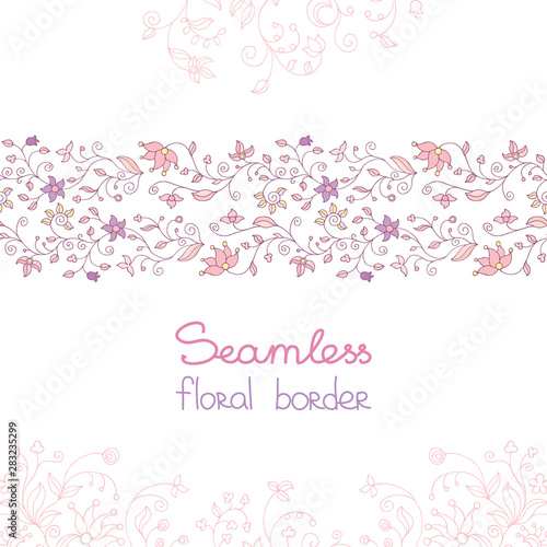 Seamless floral border pink flowers