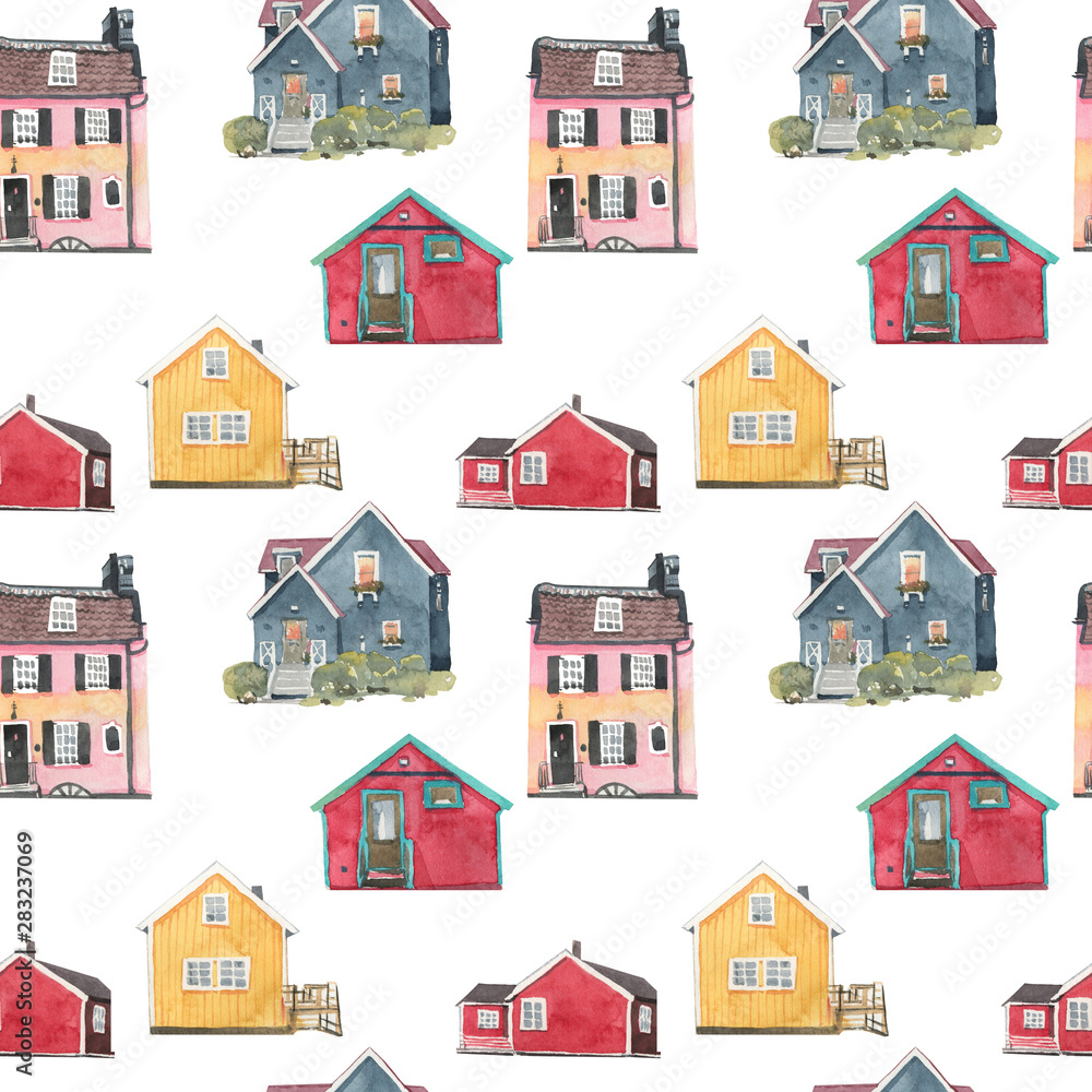 Scandinavian houses seamless pattern