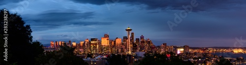 Seattle Skyline panorama at Night