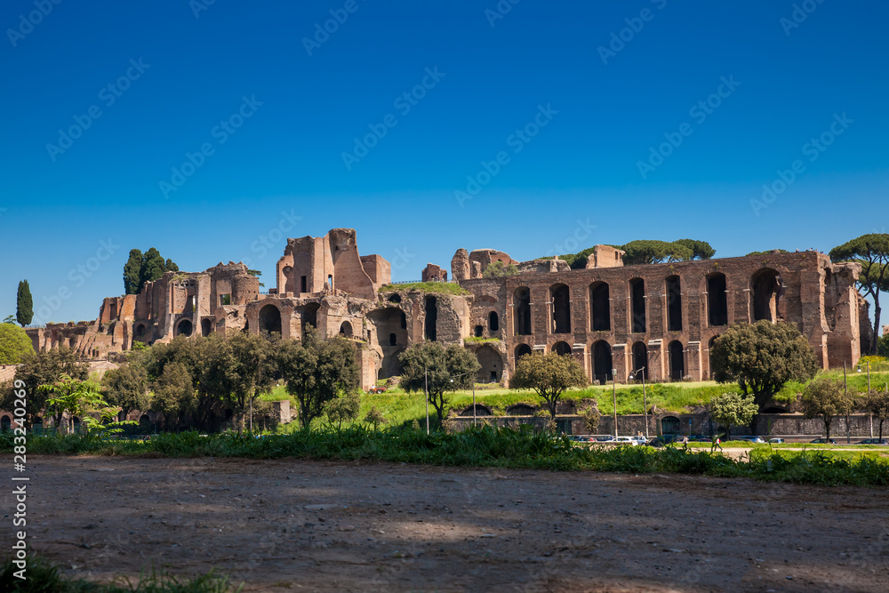 Obraz premium Temple of Apollo Palatinus on Palatine Hill of ancient Rome and Circus Maximus