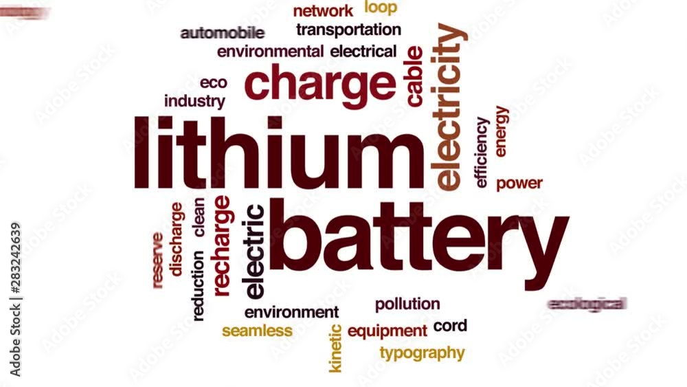 Lithium battery animated word cloud. typography. Stock ビデオ
