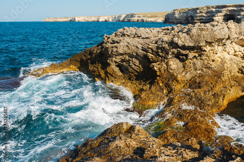 Rocky shore at sea. View from above