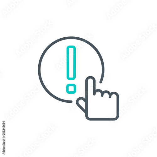 Attention exclamation mark outline flat icon. Single high quality outline logo symbol for web design mobile app. Thin line sign design logo. Black and blue icon pictogram isolated on white background photo