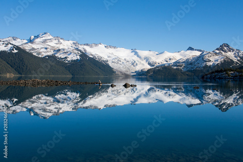 scenic view over famous garibaldi lake in provincial park near whistler on a sunny day