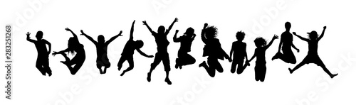 Silhouettes of jumping friends. Happy Friends Day. Usable as greeting cards, posters, clothing, t-shirt for your friends. Vector illustration