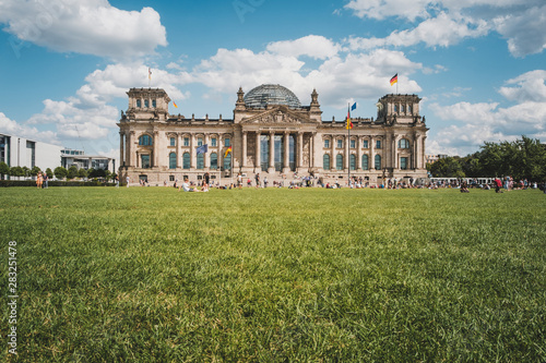 Meadow in front of the Reichstag building ( the German Bundestag ) in Berlin ,Germany photo