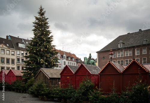 Christmas decorations on Christmas market on town square in Dusseldorf Germany