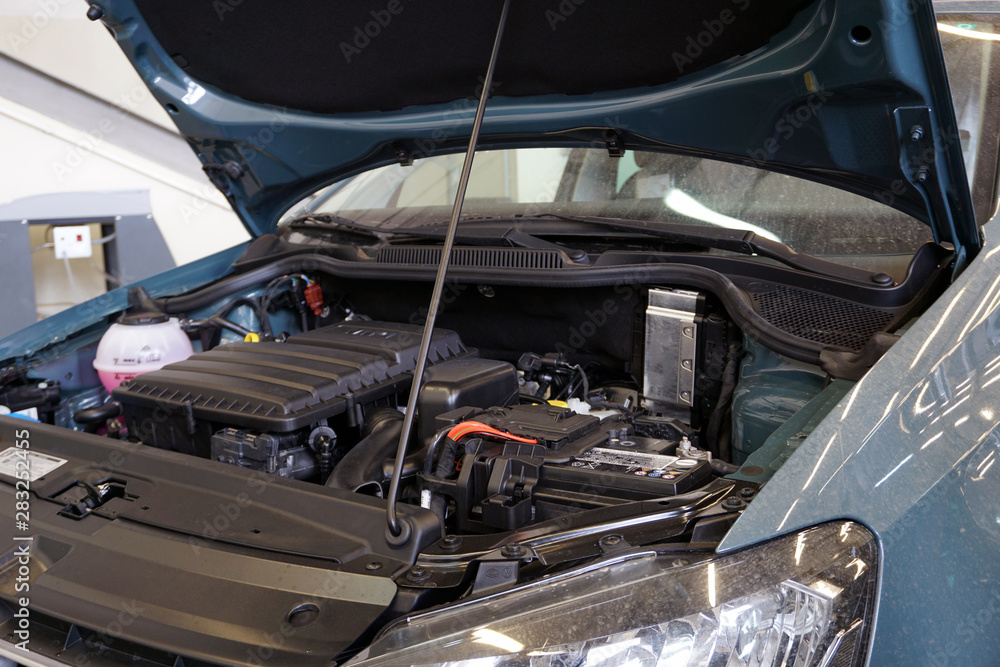 Auto repair service. Services car engine machine concept.